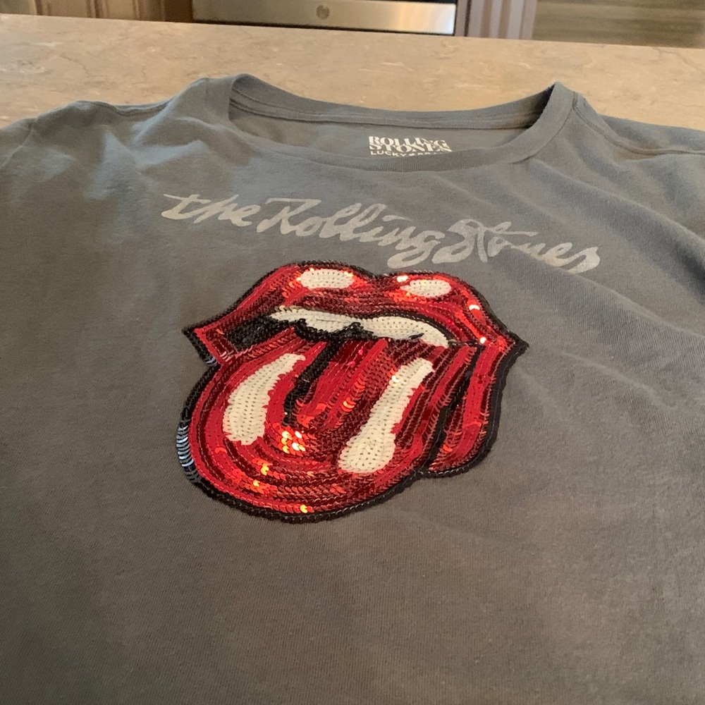 Lucky Brand Black T-Shirt with Red Sequin Logo